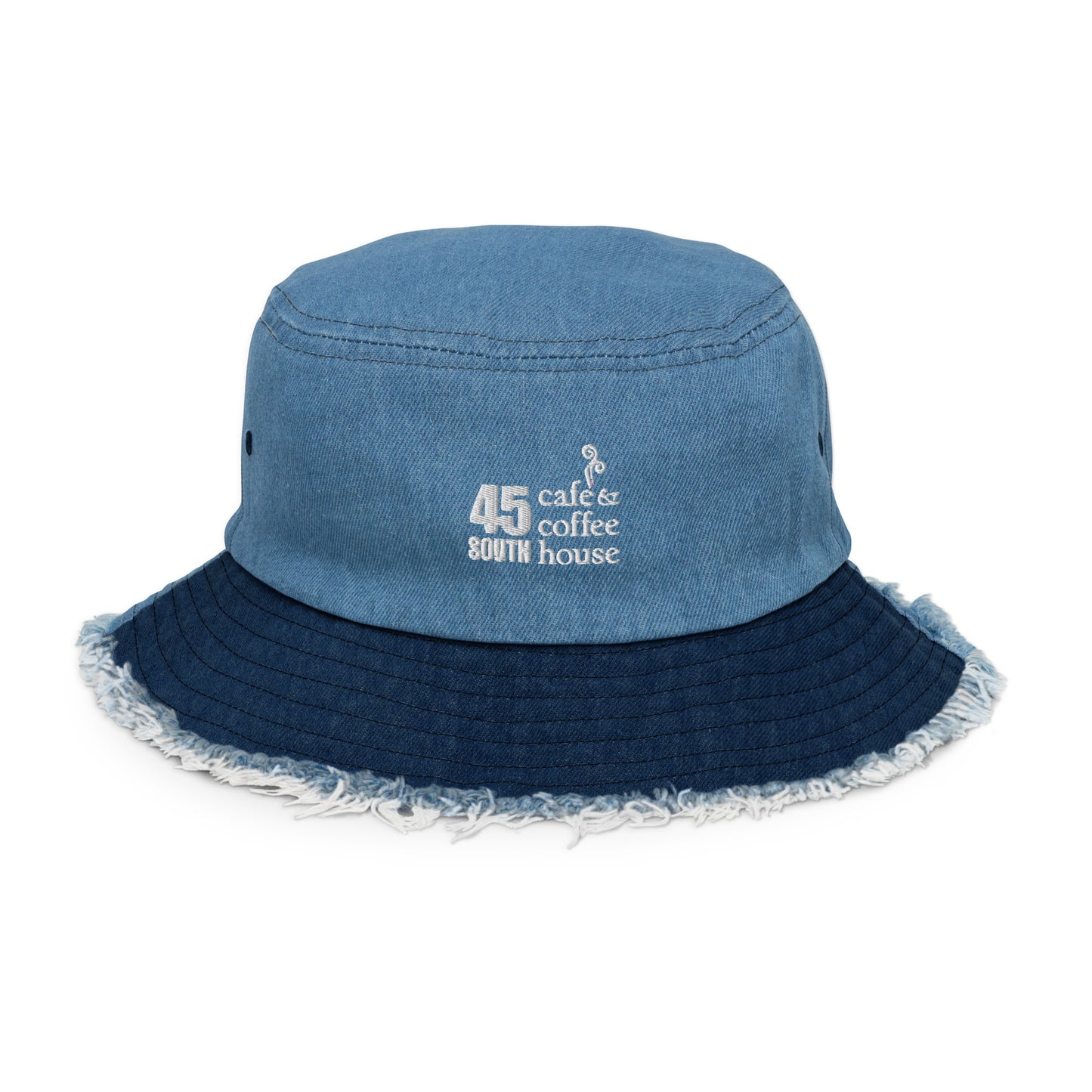 45 South Coffee Shop Distressed denim bucket hat