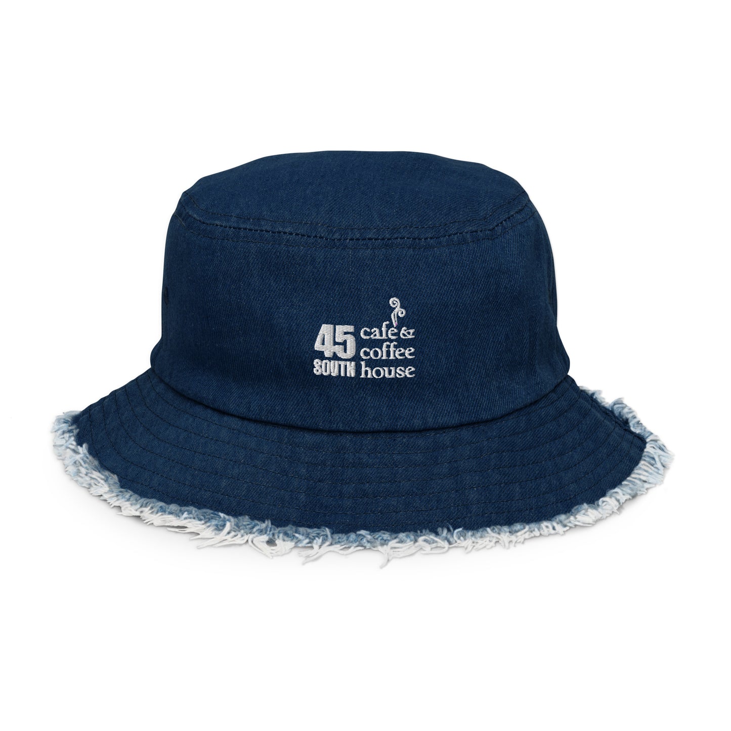 45 South Coffee Shop Distressed denim bucket hat